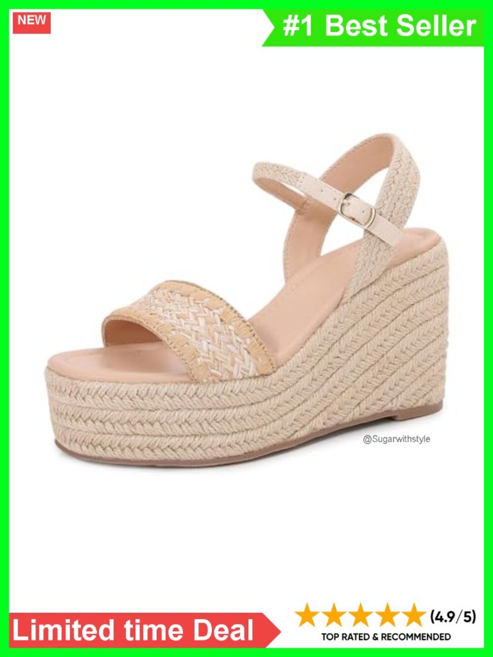 Espadrille Wedge Platform Sandals Open Toe Raffia Ankle Strap